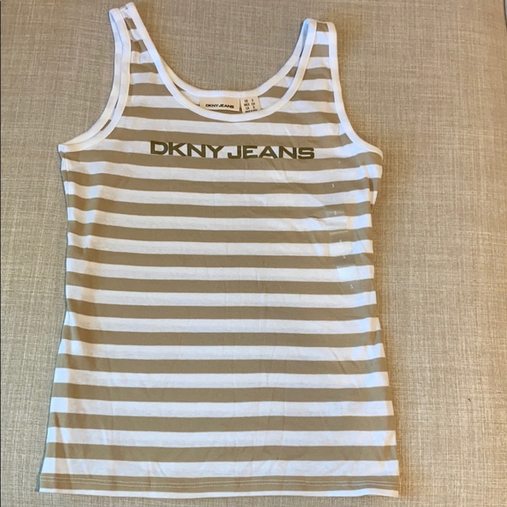 DKNY tan striped tank top